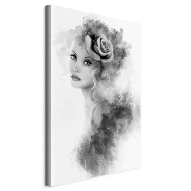 Rose im Haar - Porträt eines Frauengesichts in Aquarell