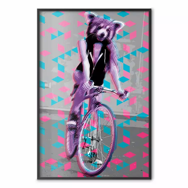 Frau-Schop auf Fahrrad - Geometrische Abstraktion mit Tiermotiv