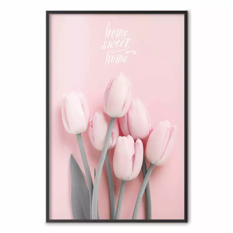Sechs Tulpen - Rosa Blumen und Beschriftungen auf Pastell