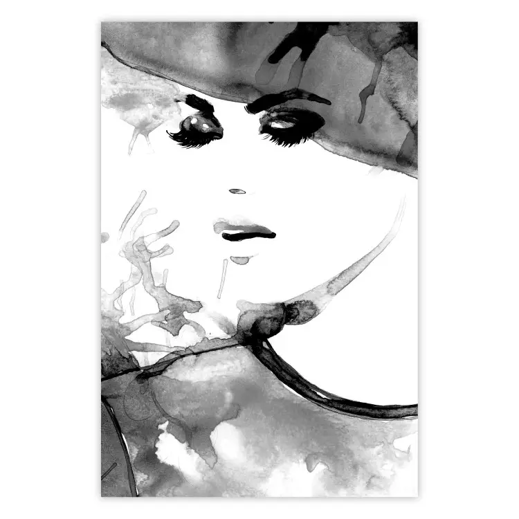 Verliebte Eleganz - schwarz-weißes Porträt einer Frau im Aquarellstil
