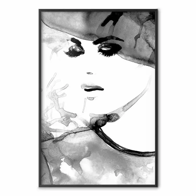 Verliebte Eleganz - schwarz-weißes Porträt einer Frau im Aquarellstil