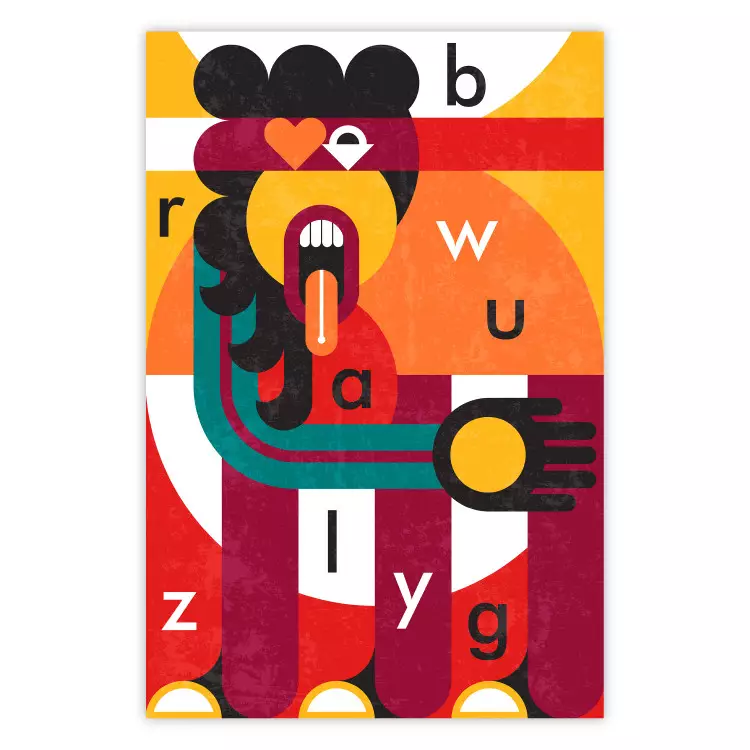 Kunstdesign - Abstrakte Figur und zufällig angeordnete Buchstaben