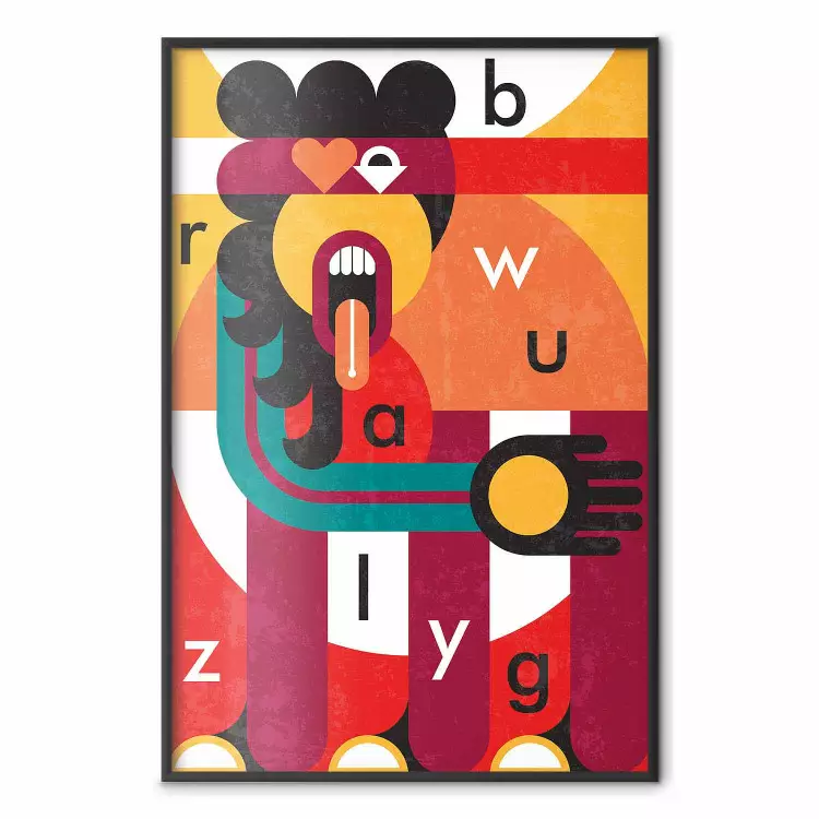 Kunstdesign - Abstrakte Figur und zufällig angeordnete Buchstaben