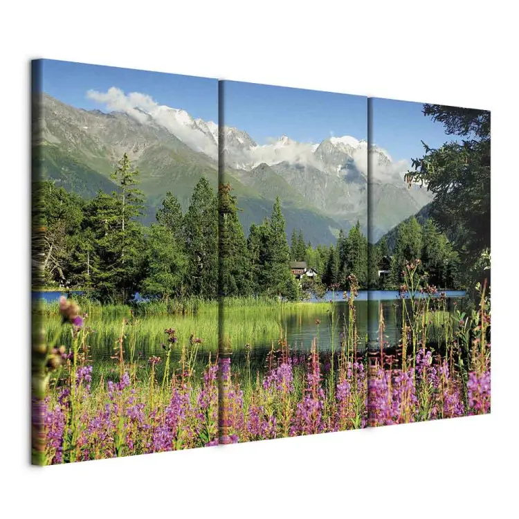 Grand Tableau Décoratif Toile - Paysage De Montagnes Et Forêt - Effet 3D - Sur Mesure