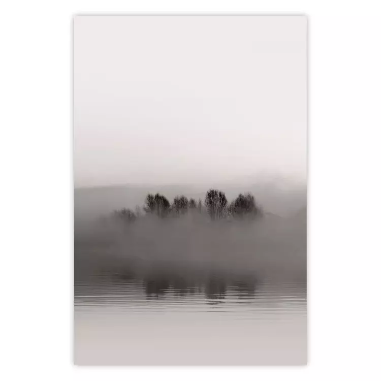 Nebelinsel - Schwarz-weiße See-Landschaft mit Nebel