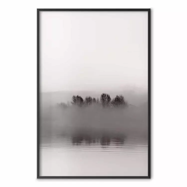 Nebelinsel - Schwarz-weiße See-Landschaft mit Nebel