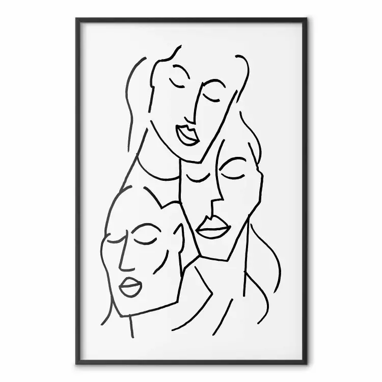 Drei Gesichter - Linienart von Figuren auf einheitlich grauem Hintergrund