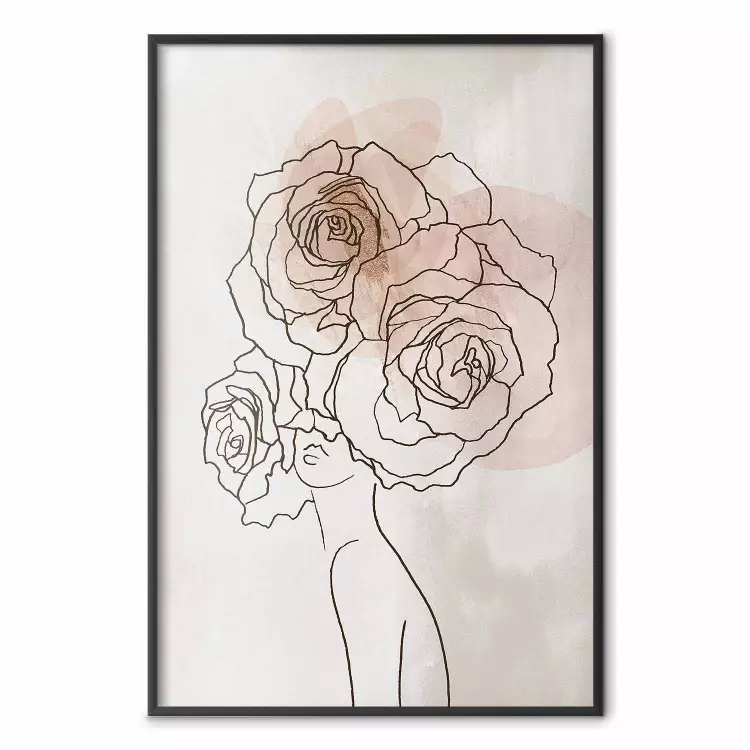 Anna und Rosen - Schwarz-Weiß-Linienzeichnung Frau mit Blumen