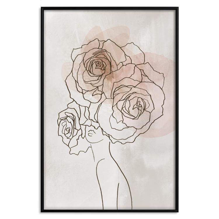 Anna und Rosen - Schwarz-Weiß-Linienzeichnung Frau mit Blumen