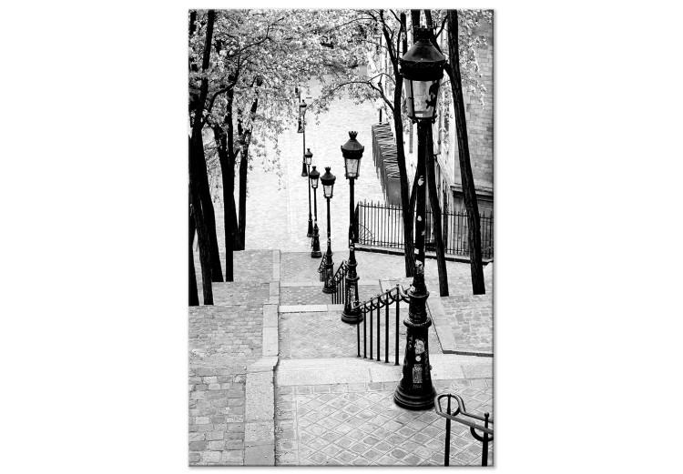 Montmartre (1-teilig) Hochformat - Schwarz-weiße Gehwege in Paris