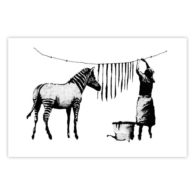 Banksy: Zebra Washing - Zebra und Frau mit Streifen