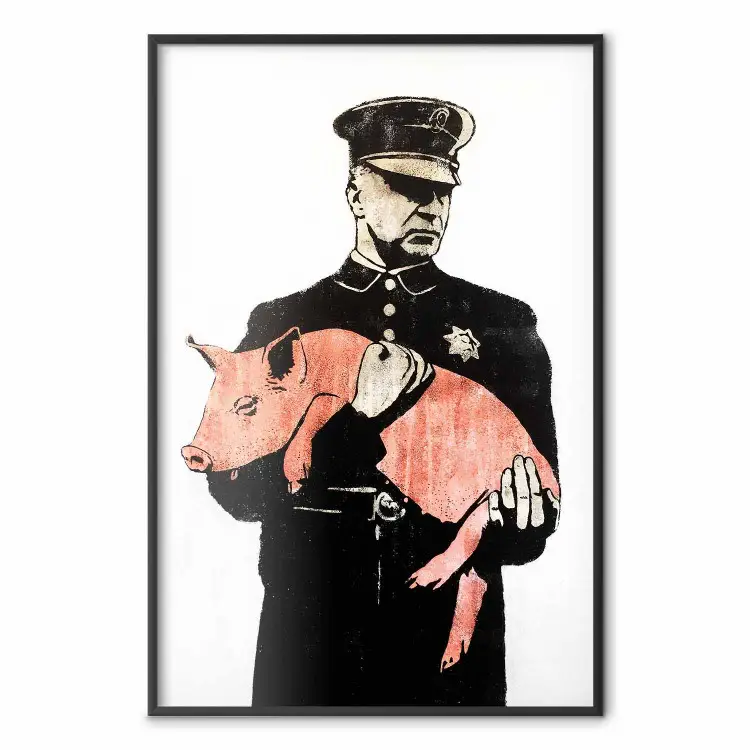 Polizeischwein - Polizist hält schlafendes rosa Schwein