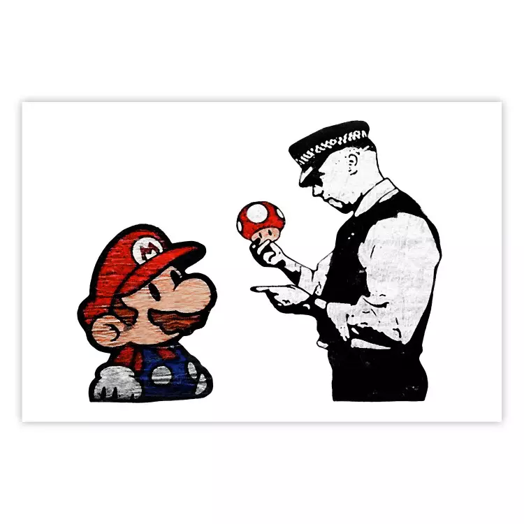 Banksy: Mushroom Picker - Bunte Figur und Polizist