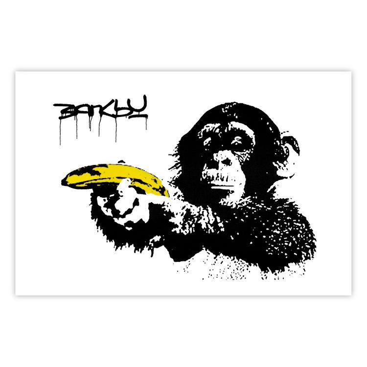 Banksy: Affe mit Banane - Affe mit Frucht auf Weiß