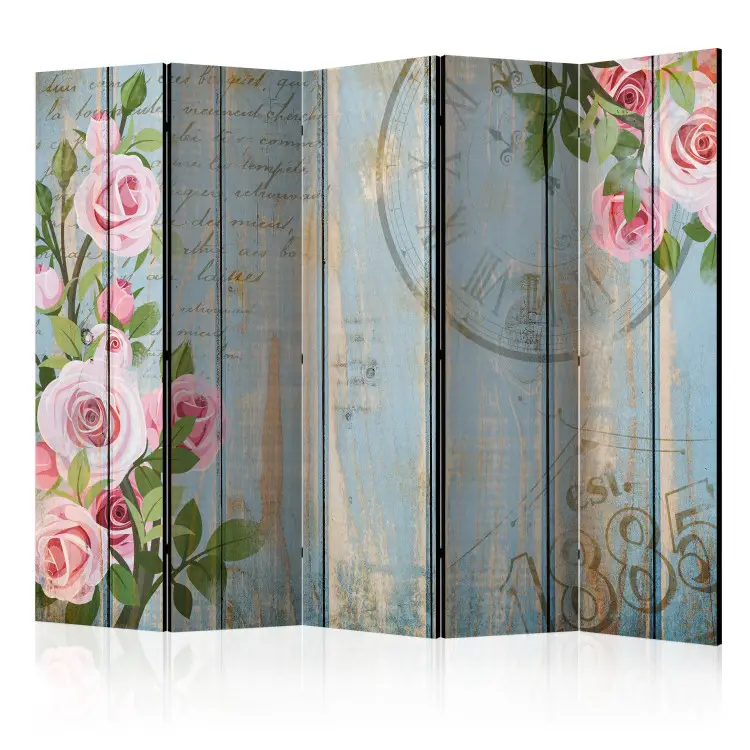 Vintage Garten II - Rosa Blumen auf Holzbrettern mit Beschriftungen