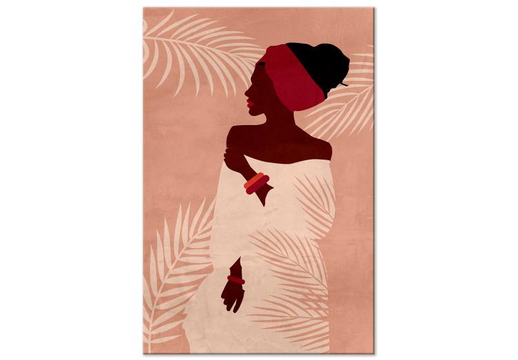 Entspannung unter Palmen - Frau vor rosa Hintergrund, Hochformat