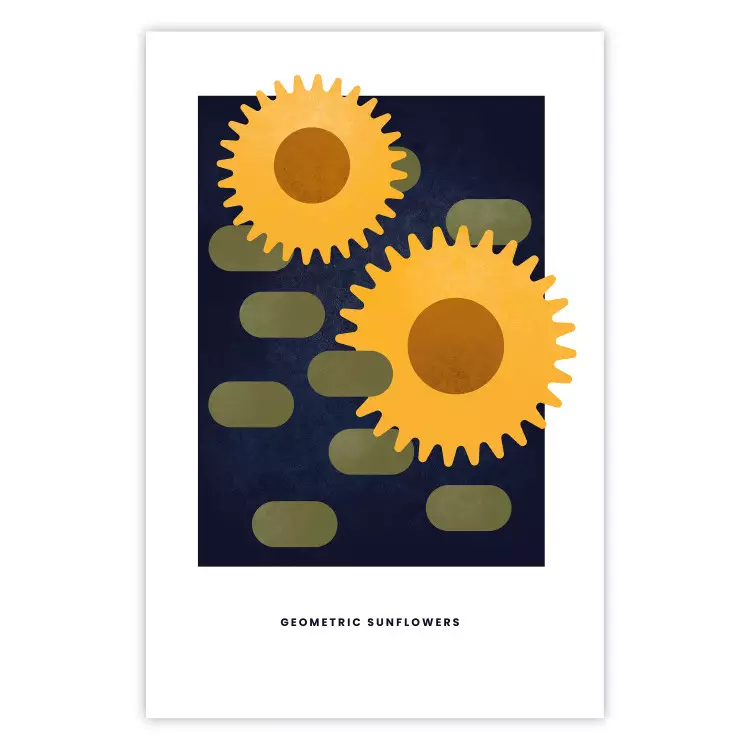 Geometrische Sonnenblumen - Gelbe Blumen auf dunklem Hintergrund