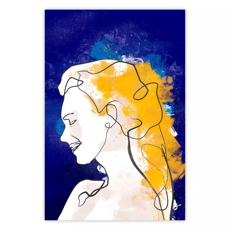 Porträt in Blau - Abstrakte Landschaft von Frau auf Blau