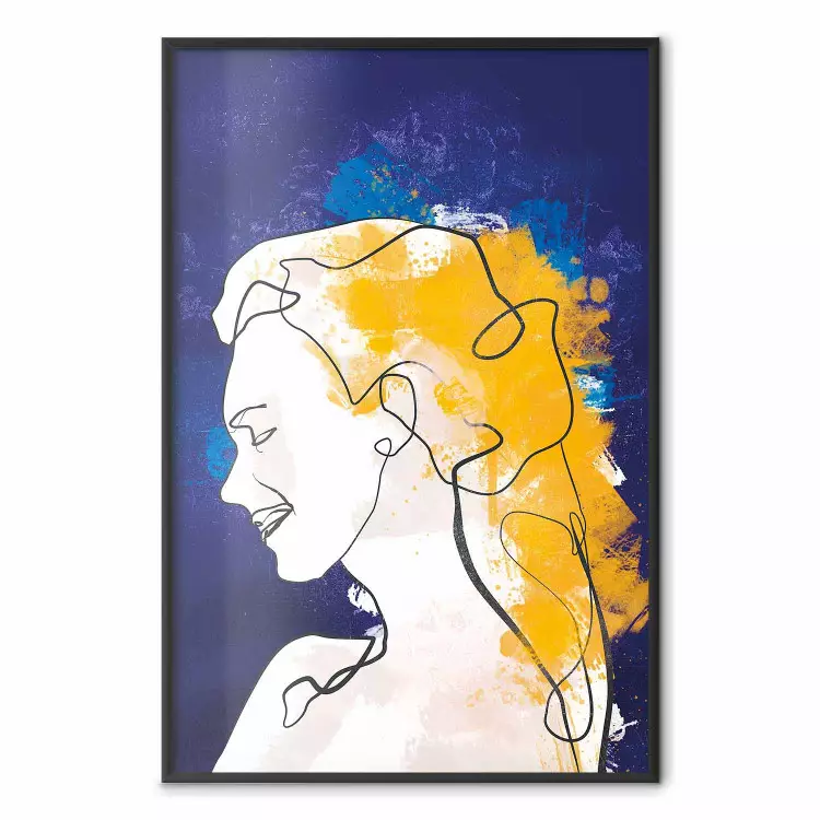 Porträt in Blau - Abstrakte Landschaft von Frau auf Blau