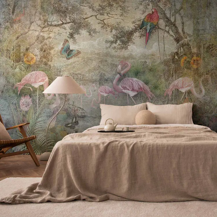 Wilde Fauna und Flora - Naturlandschaft mit Tieren im Retro-Stil