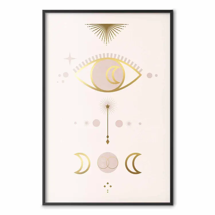 Magischer Abend - Goldene Abstraktion mit Mond auf hellem Hintergrund