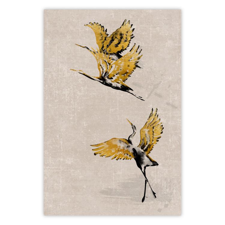 Goldene Gänse - Muster mit fliegenden Vögeln im Scandi-Boho-Stil