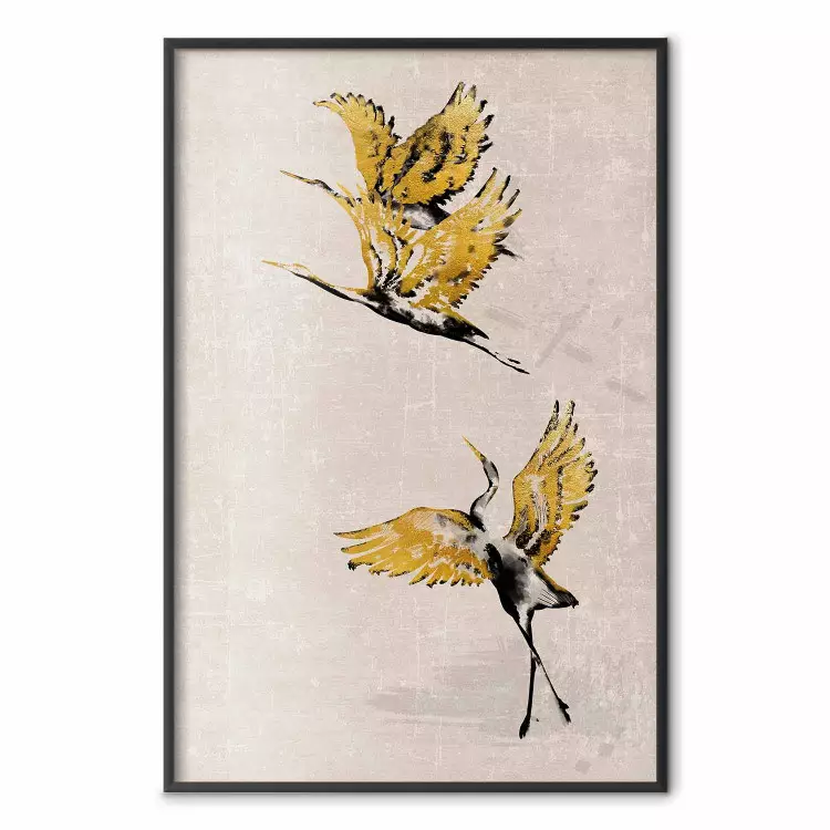 Goldene Gänse - Muster mit fliegenden Vögeln im Scandi-Boho-Stil