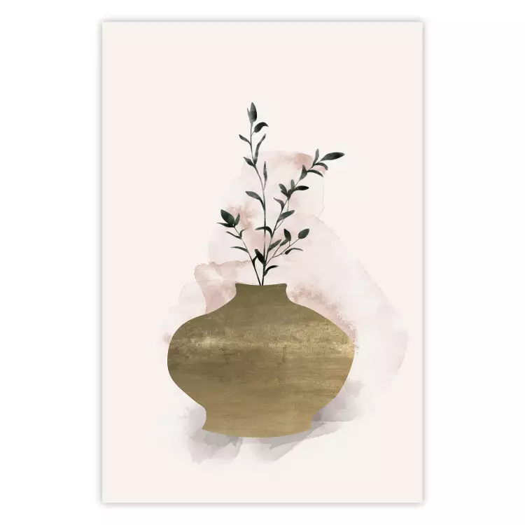 Goldene Vase - Einfache Komposition mit grüner Pflanze