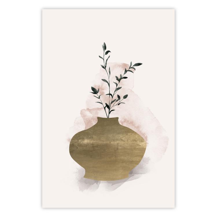 Goldene Vase - Einfache Komposition mit grüner Pflanze