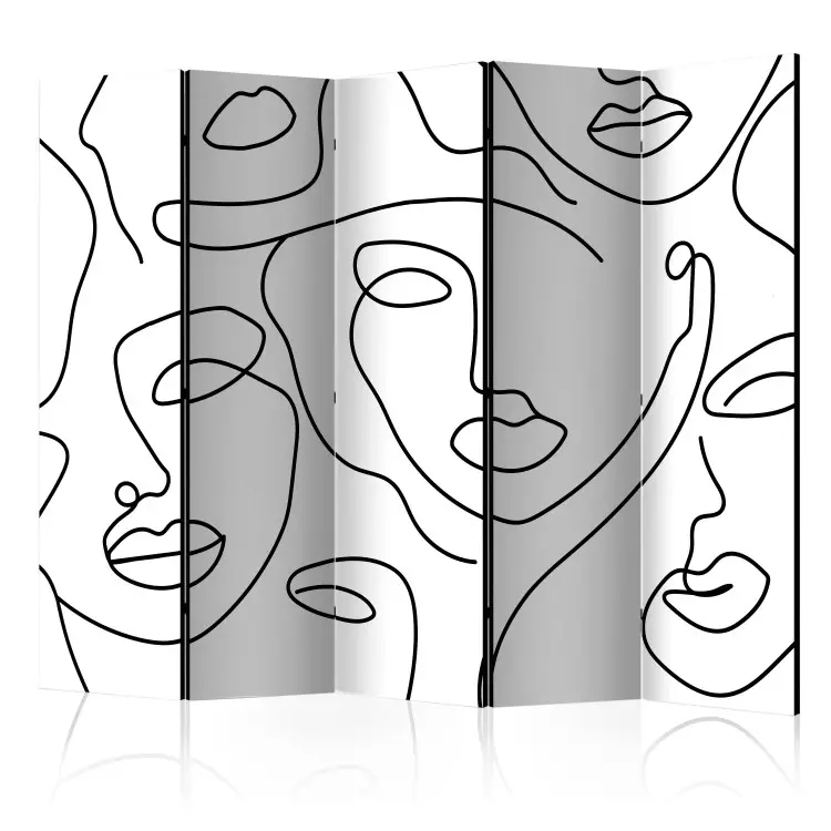 Mädchennacht II (5-teilig) - Schwarz-weiße Abstraktion in Gesichtern
