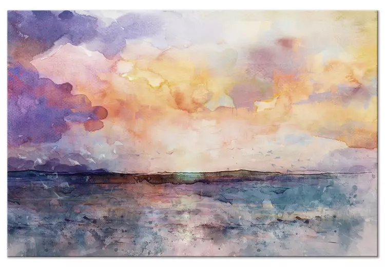 Pastellwolken (1-teilig) Breit - Bunter Aquarell-Landschaft