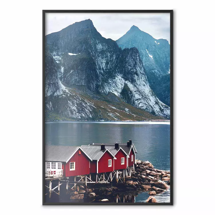 Beruhigung des Blaus - Rotes Haus und See vor Berg