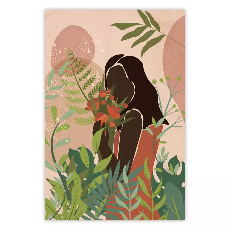 Frau im Grün - Frau zwischen Pflanzen auf abstraktem Hintergrund