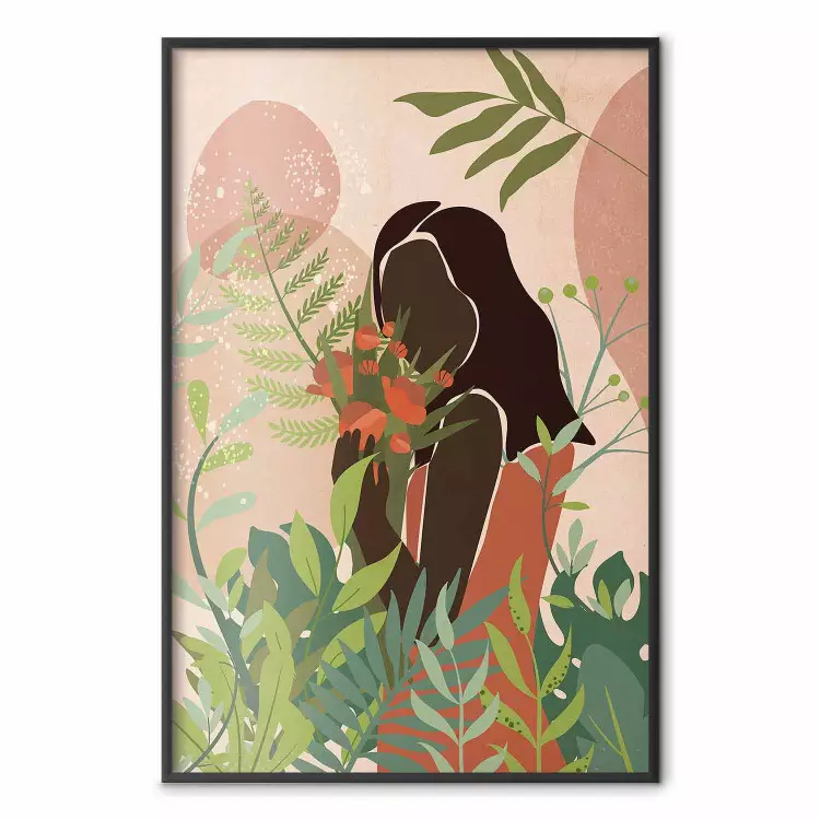 Frau im Grün - Frau zwischen Pflanzen auf abstraktem Hintergrund