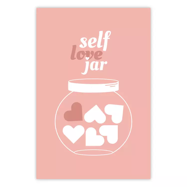 Selbstliebe-Glas - Glas mit Herzen und Beschriftungen auf rosa