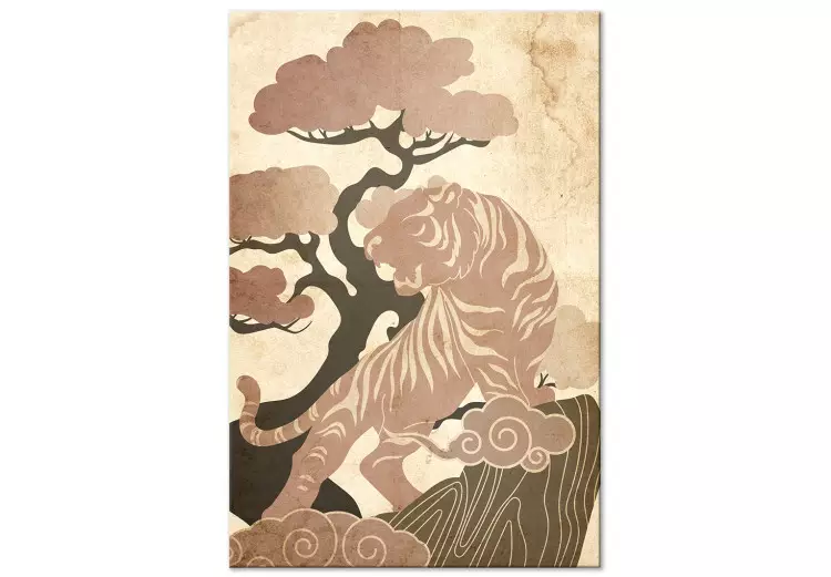 Asiatischer König - Wildkatze zwischen Bäumen und Wolken, Vertikal