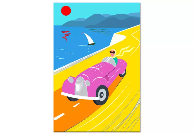 Bunte Fahrt (1-teilig) Vertikal - Landschaft mit Auto am Meer