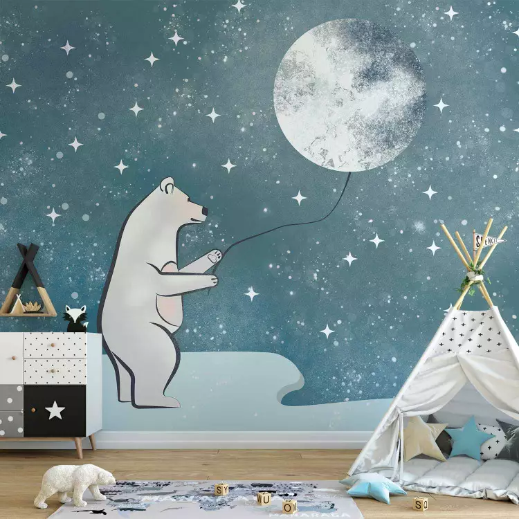 Märchenhafte Fantasie - Bär hält einen Ballon vom Mond für Kinder