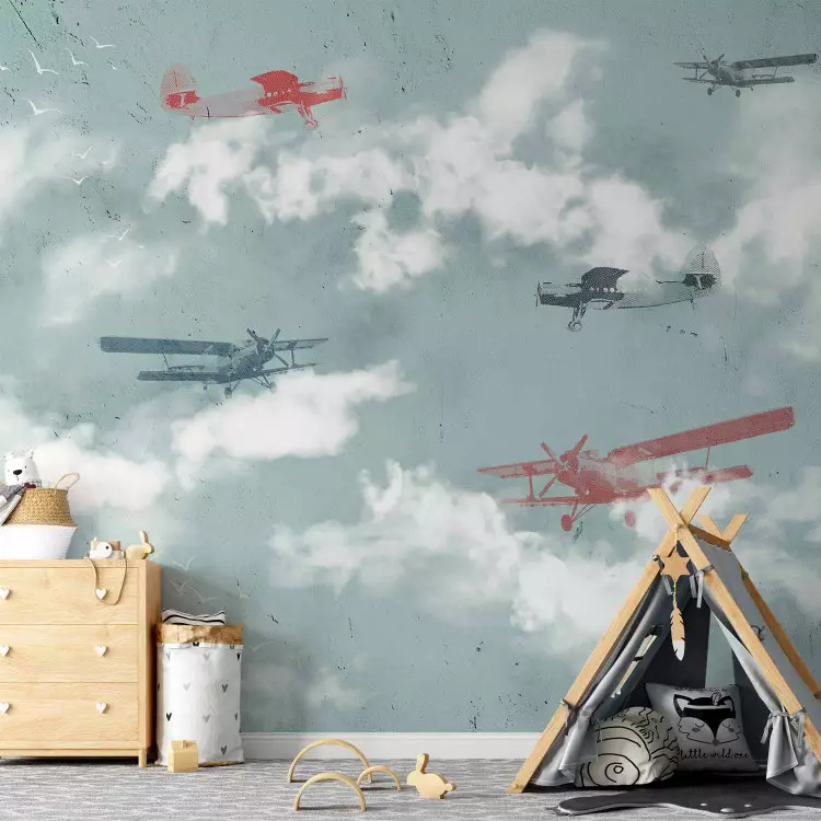 Traum eines Piloten - Flugzeuge mit Wolken und Vögeln für Kinder