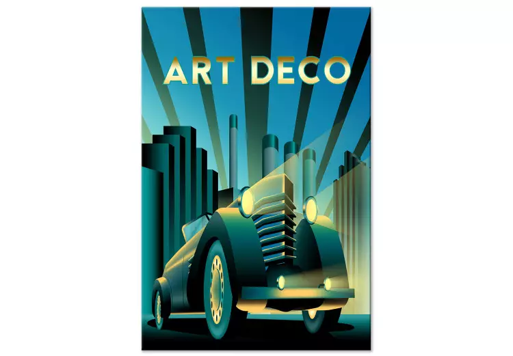 Retro-Auto (1-teilig) Vertikal - Auto und goldene Art-Deco-Schrift