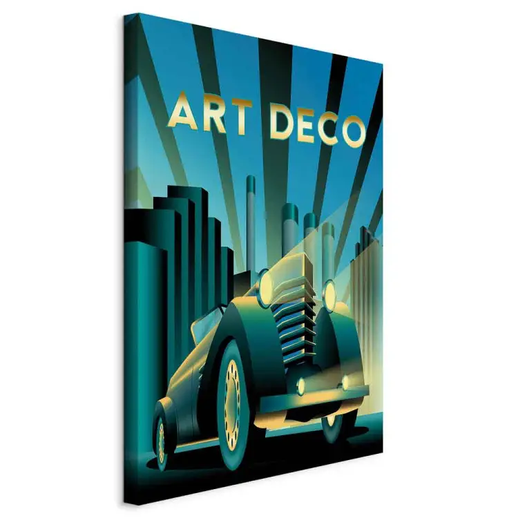 Retro-Auto Vertikal - Auto und goldene Art-Deco-Schrift