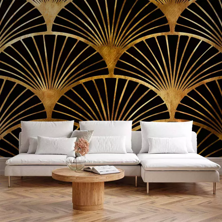 Fächer im Art-Deco-Stil - Abstraktion mit schwarzen Fächern auf Gold