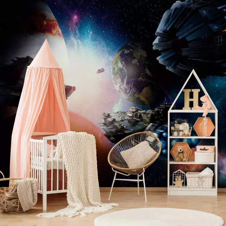 Landschaft für Kinder - Weltraums mit Planeten und Raumschiffen