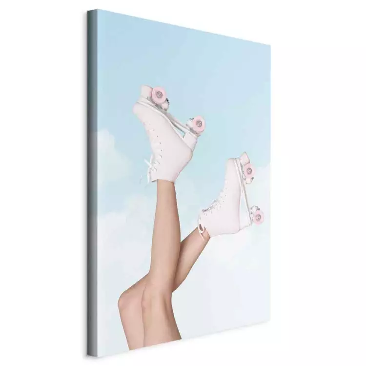 Rollschuhe vor blauem Himmel (1-teilig) - Frauengesicht über Kopf