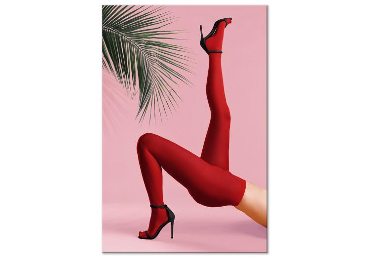 Rote Strumpfhosen (1-teilig) - Weibliche Beine vor grüner Palme