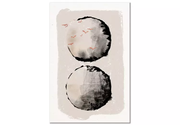 Zwei Monde (1-teilig) - Japanische Abstraktion, Vögel