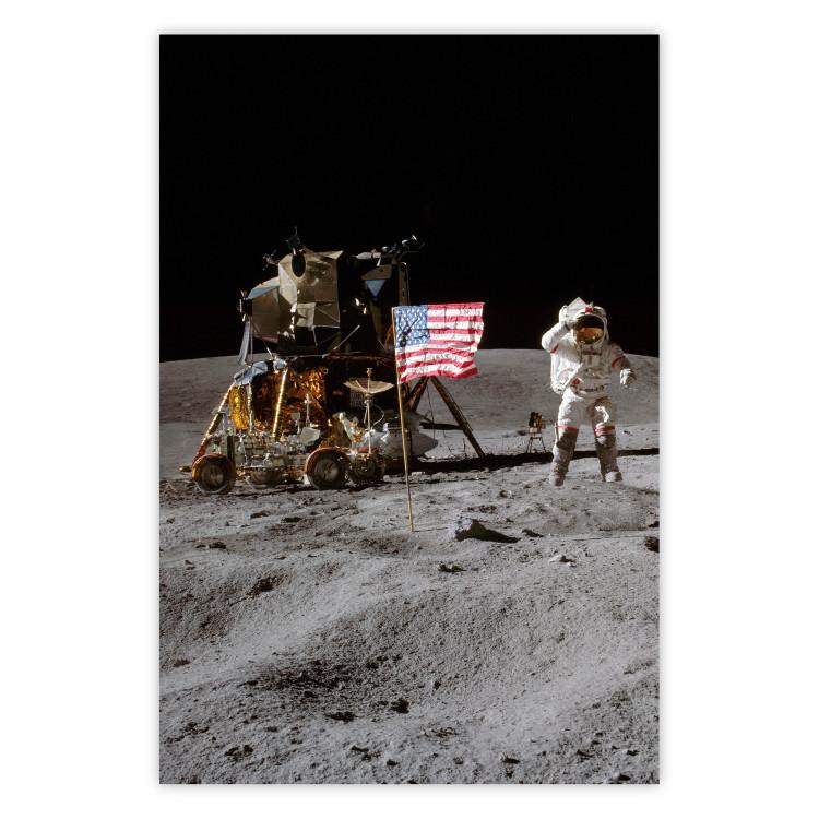 Moon Landing - Photo of the Ship, Astronaut and Flag in Space