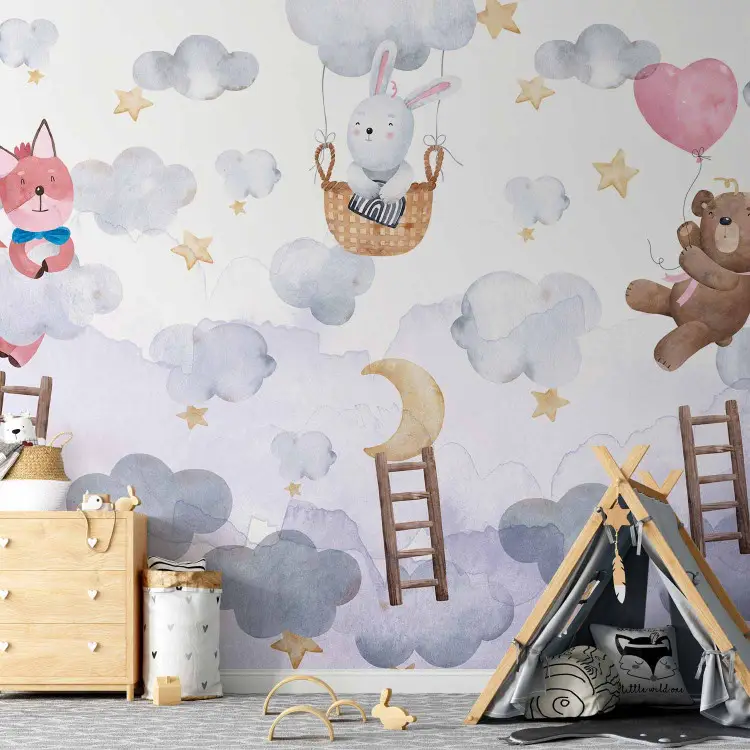 Für Kinder - Teddybär, Hase und Fuchs in den Sternen und Wolken