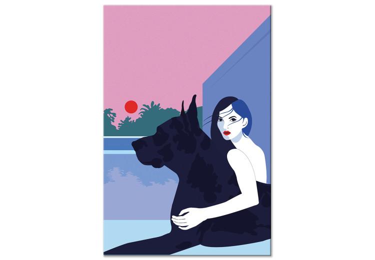 Frau mit Hund (1-teilig) - Minimalistische Vektorillustration