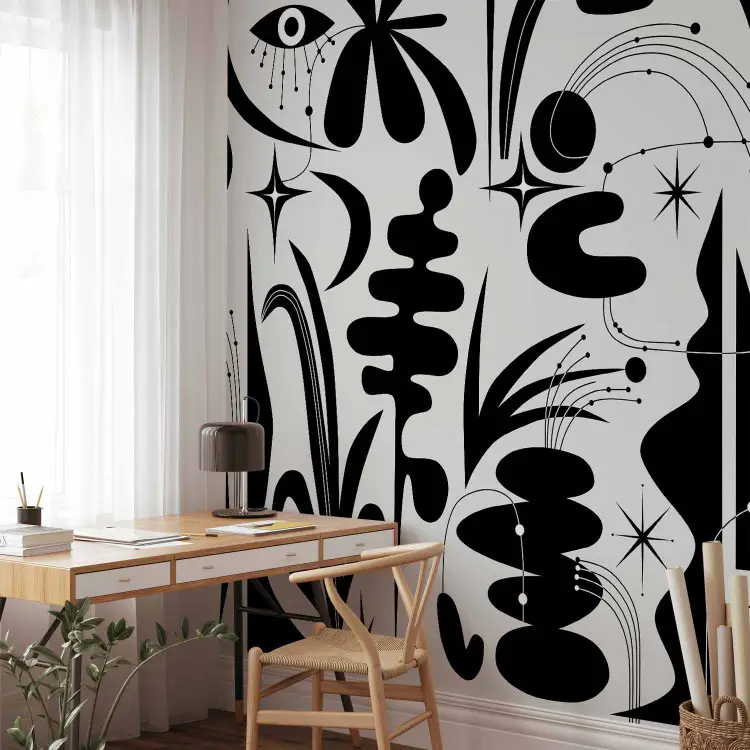 Abstrakte Komposition - schwarze, geometrische und florale Formen